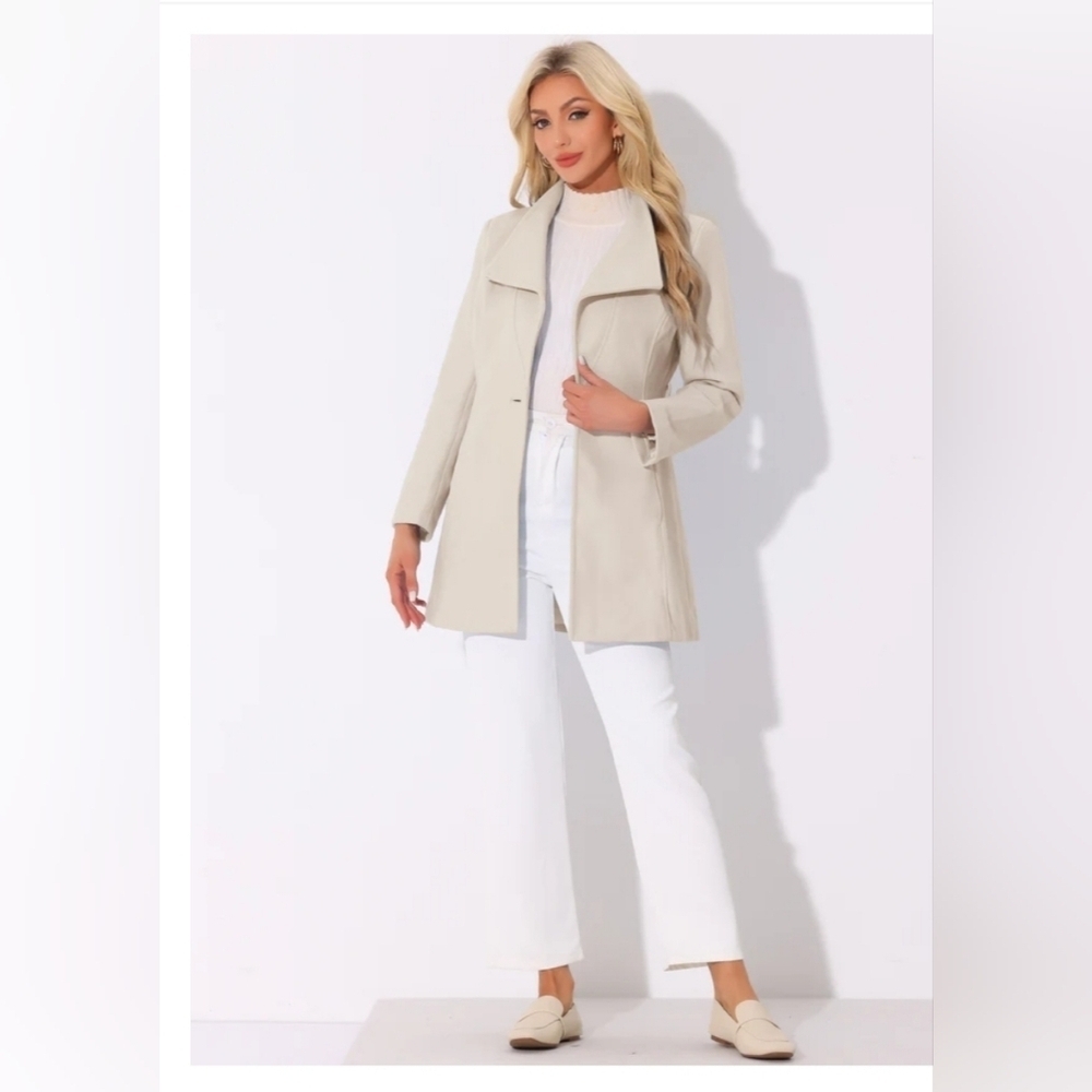 Allegra k Classic Stand Collar Long Sleeve Winter Belted Coat women Size L